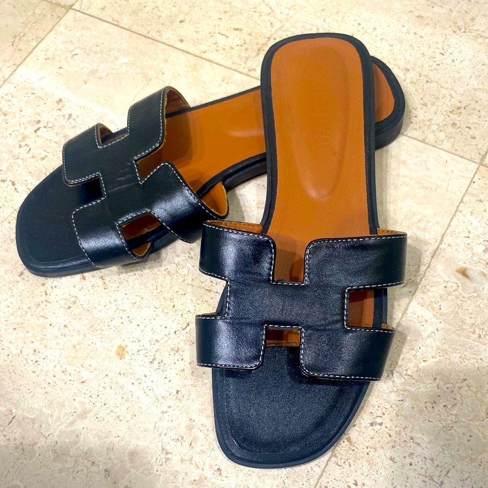 Black Genuine Leather Sandal | Size 37